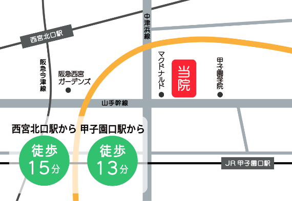 地図 山手幹線沿い、中津濱線との交差点近く